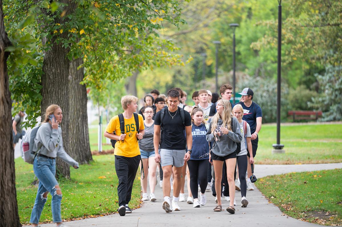 Students walking on NDSU campus